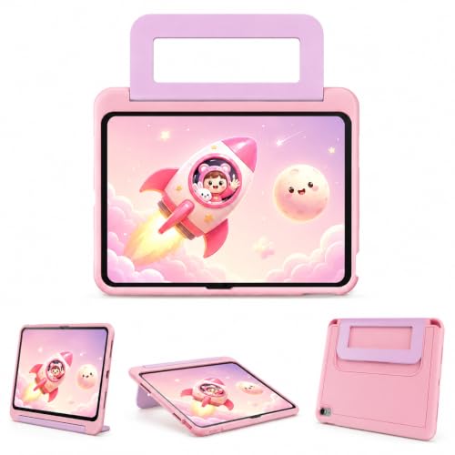 INFILAND Kids Case for iPad A16 11 Inch 2025 (11th Gen), iPad 10th Generation (10.9 Inch 2022), Durable Soft Shockproof Stand Protective Cover with Handle (Pink Purple)