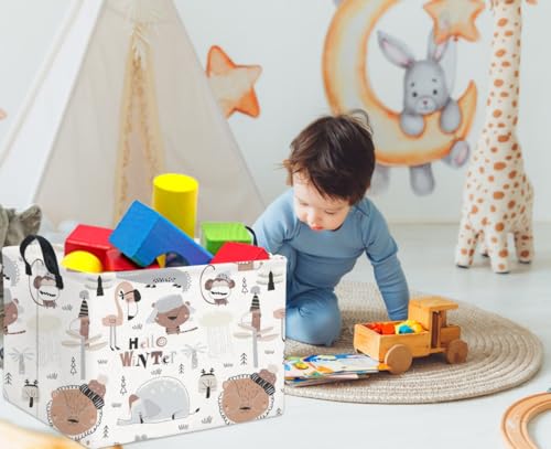 Image of Rectangular Kids Storage Basket Baby Storage Basket Cute Kids Toy Storage Bin Organizer Shelf Book Room Decor(Winter Animal)