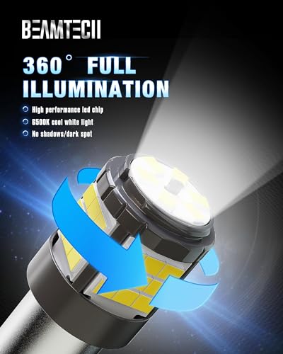 BEAMTECH Upgraded 1156 LED Bulbs for Turn Signal Lights, Build-in CANBUS, 6500K White Super Brighte, 1141 1003 7506 BA15S Reverse Back Up Lights, Tail Brake Parking Lights, Pack of 2 - Image 5