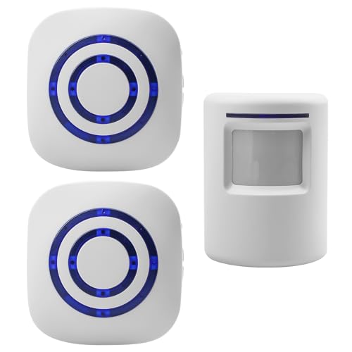 Durchgangsmelder Set: Bewegungsmelder Set mit 2 Elektronischem Plug-in-Empfänger 1 PIR-Bewegungssensor-Detektor, Funkalarmanlage für Laden, Wohnmobil, Zuhause, Garage