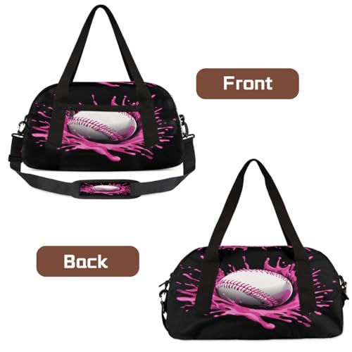 Pink Paint Sport Baseball Kids Duffle Bag, Small Lightweight Travel Sports Bag for Boys Girls, Overnight Weekender Tote, Gym Carry On Bag for School Sports Sleepover4