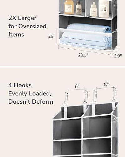 Image of ULG Over the Door Organizer, 5-Tier Extra Large Hanging Storage with 10 Mesh Pockets, 100 lbs Capacity, Heavy Duty Door Organizer for Closet, Bedroom,Grey