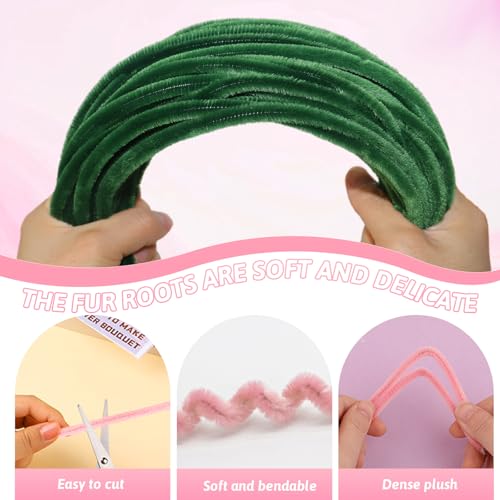 Miniatura 3 de Ysuvin Limpiador De Pipas Para Manualidades, 400 Unidades, Juego De Flores, 4 Colores, Rosa Y Verde, Limpiador De Pipas Para Manualidades Con Alambre De Flores, Estambres, Bolsa De Flores Para Ramo De