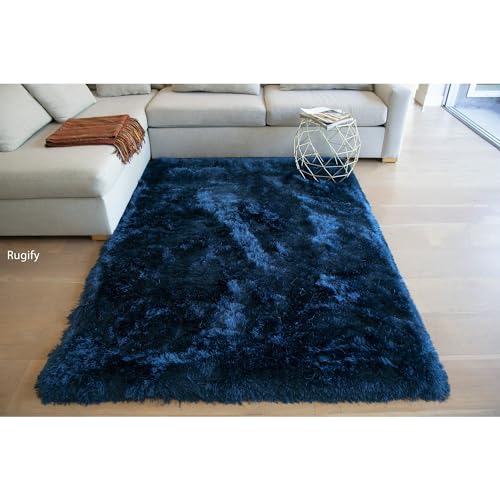Image of Tauhid Carpet Handmade Super Soft Shag Carpet Rug Microfiber Area Carpet Rug for Living Room, Bedroom, Home Decor 3 x 5 Color Blue.