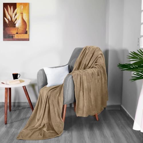 Image of SANMARINO Premium Solid Flannel Blanket for Single Bed | Super Soft Touch Plush Fleece Blanket | All Season Lightweight Yet Cozy Blanket for Bed,Sofa,Couch, Travel & Camping | 152 x228 cm (Beige)