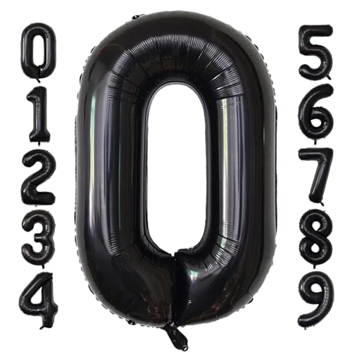 Image of Number Balloons Black Party Balloon - Giant Number 0 Balloon, 40 Inch Large Balloon for Birthday Decorations, Black Party Supplies for Men Women