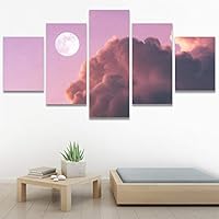 SIGNWIN 5 Panel Canvas Wall Art Coastal Multicolor Photography Relax/Calm Romantics Sunset for Home Decorations Ready to Hang - 60