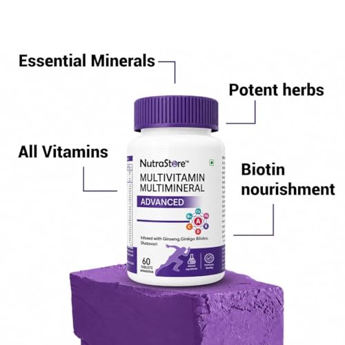 Image of NutraStore Multivitamin Multimineral Advanced Supplements for Men & Women | Multivitamin Tablets with Ginseng, Vitamins A, C, D3 & K2 | Energy, Immunity, Muscle Recovery & Wellness | 60 Veg Tablets ( Pack of 5 )