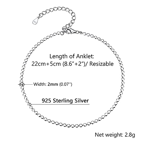 Prosilver Ankle Chains Bracelets For Women Adjustable Chain Anklet Sterling Silver Beaded Anklets #TOP5