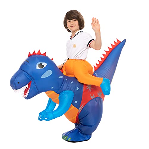 Ihgyt Inflatable Dinosaur Costume For Kids, Blow Up Dinosaur Costume For Boys And Girls, T Rex Costume Riding Blue Dinosaur Costume, Halloween Funny Party Outfits Kids. #TOP1
