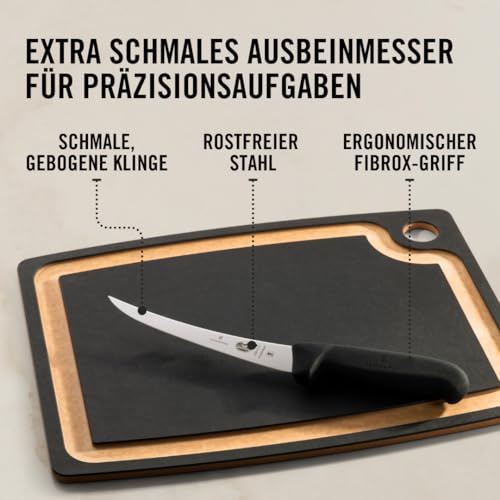 Victorinox Fibrox Ausbeinmesser, Scharfes Küchenmesser für Fleisch und Fisch, 15 cm, Gebogene Klinge, Flexibel, Rostfreier Stahl, Schwarz