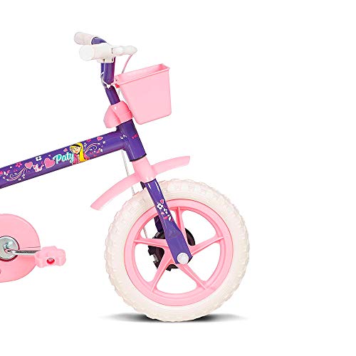 Bicicleta Infantil, Verden, Paty - Aro 12 com cestinha e rodinhas, Lilás/Rosa