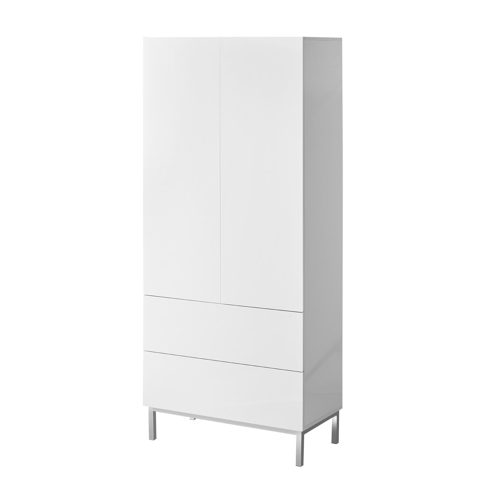 LUXOAK Modern Hochglanz Wohnzimmer Schrank, Weißer Hochschrank 170 cm mit Schubladen & Verstellbaren Einlegeböden, Aufbewahrungsschrank für Wohnzimmer
