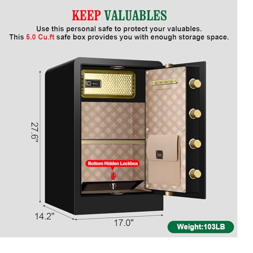 5.0 Cu ft Extra Large Heavy Duty Home Safe Fireproof Waterproof, Anti-Theft Digital Home Security Safe Box With Fireproof Document Bag, Separate Lock Box and Led Light (27.56\"*16.93\"*14.17\")
