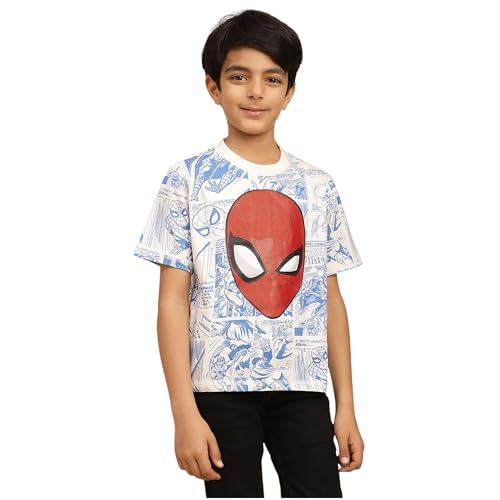 Image of Kidsville Official Marvel Comics Spiderman Boy's Graphic Printed Half Sleeves Round Neck Regular Fit Pure Breathable Cotton Fabric T-Shirt