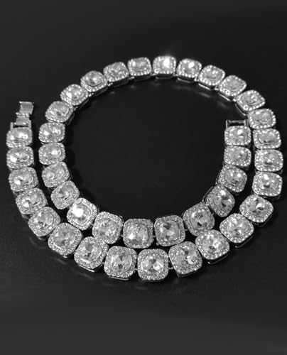 Iced Out Zircon Necklace for Men, Silver Tone Chain, AAA Quality Gift Necklace4
