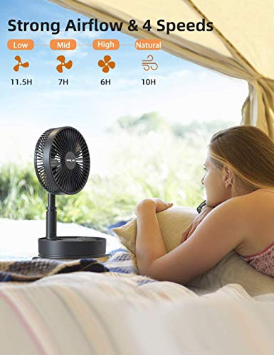 OPOLAR 2021 8-Inch Rechargeable Foldaway Fan, Battery Operated Pedestal Fan with Remote Control, Oscillating, Stretchable, Timer, 4 Speeds, 7200mAh Table Fan for Home, Camping, Outdoor and Office