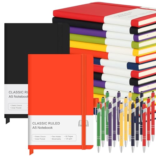 15 Pack Journal Notebook Bulk A5 Hardcover Notebook Classic Journal Set with Pen Holder with 15 Pcs Pens for School Business Work Travel Writing (Multicolor)
