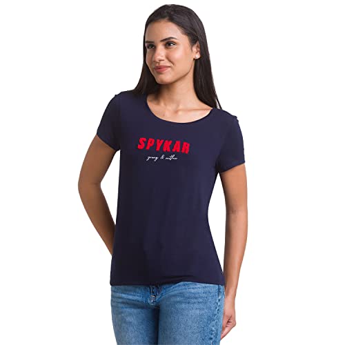 Image of Spykar Women's Cotton Printed Slim Fit T-Shirt