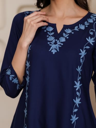 Image of QAZMI Women Kashmiri Aari Embroidered A-Line Viscose Rayon Short Kurti with Full Sleeves