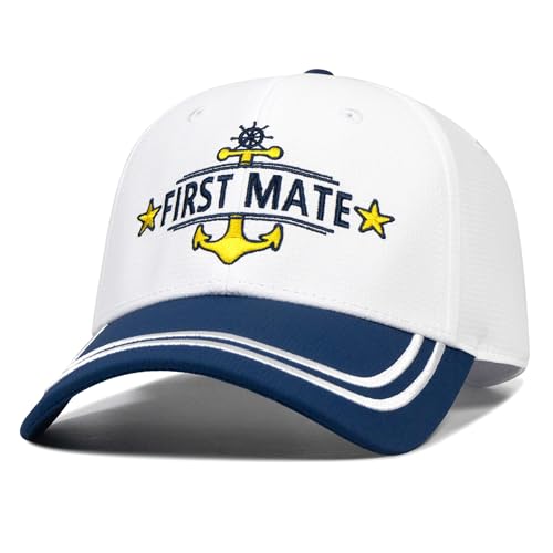 Image of Captain and First Mate Hat for Men Women, Cool Gifts for Boat Owners or Costume, White /Blue