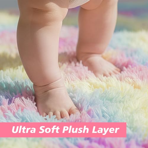 Shag Area Rug for Bedroom 5x8,Fluffy Area Rugs for Living Room,Soft Fuzzy Rug Non-Shedding Indoor Plush Carpet for Kids Bedroom Nursery Dorm Home Decor,Rainbow