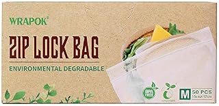 WRAPOK 100% Compostable Sandwich Freezer Bags Small Biodegradable Ziplock Bag for School or Work, 50 Count