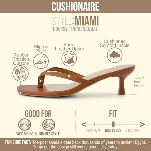 Image of CUSHIONAIRE Miami Kitten Heels for Women, Thong Flip Flop Heeled Sandals with Memory Foam, Slip On Dressy Sandal