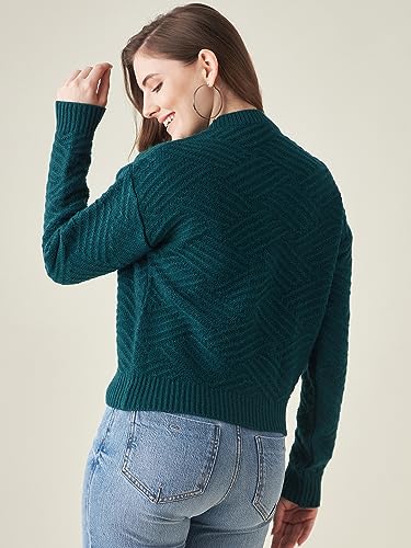 Image of Modeve Self Design Round Neck Casual Women Crop Top Sweater||Winterwear||