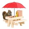Rehomy Eekhoorn Tafelvoeder met Paraplu, Houten Eekhoorn Picknick Tafel Feeder met Maïs Cob Houder voor Outdoor Tuin…