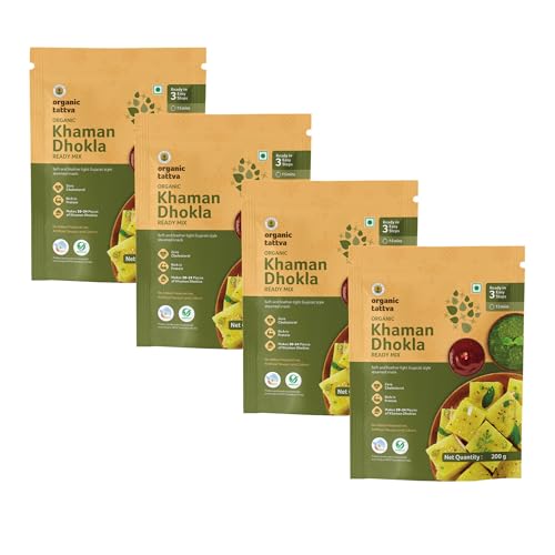 Image of Organic Tattva Khaman Dhokla Instant Mix 200g, Ready in 3 Steps, 4 Pack | High in Protein, Zero Cholesterol, No Artificial Colours, Flavours and Preservatives, Ideal for Quick Breakfast & Snacks