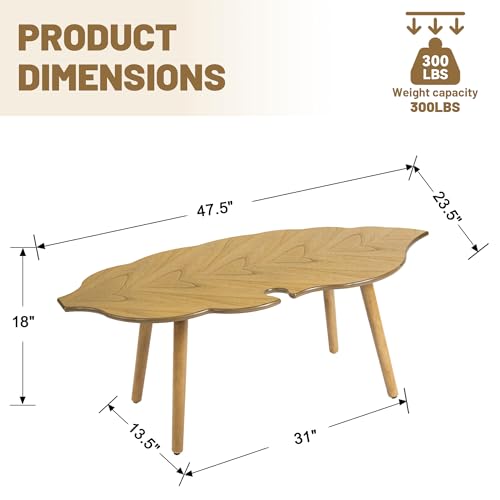 Image of HNY Modern Small Coffee Table for Living Room, Natural Solid Wood Coffee Table Farmhouse Center Table, Leaf Floor Table End Table Side Table with Wood Leg Easy Assembly for Bedroom Home Office Cafe
