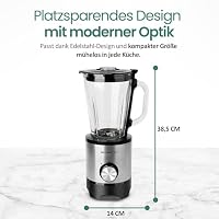 EMERIO Standmixer mit 1.5L Glasbehälter | BPA frei | Crush Ice Funktion | 2 Geschwindigkeiten + Pulse Funktion | 4 Messer aus Edelstahl | 2 Sicherheitsschalter in Krug & Deckel | 500W | BL-130988 – Ansicht 7