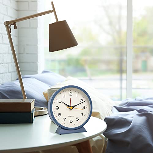 Shisedeco 4.5" Battery Operated Antique Retro Analog Alarm Clock, Small Silent Bedside Desk Metal Clock With Light Function, Non-Ticking Clock Decor For Living Room,Bedroom,Bedside,Shelf (Navy Blue) #TOP4