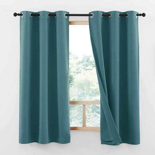 Image of NICETOWN 100% Blackout Warm Curtains for Winter, Thermal Insulated Lined Curtains for Nursery Room, Noise Reducing and Cold Blocking Drapes for Kis' Room Windows (Set of 2, Cyan Green, W42 x L63)