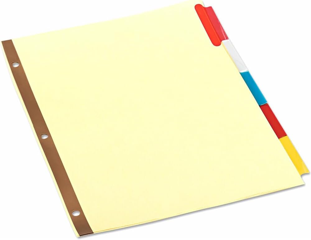 Universal 20860 Extended Insert Indexes, Assorted Color 5-Tab, Letter, Buff (Box of 24 Sets)