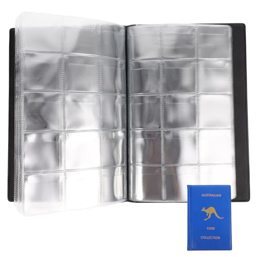 Kisangel Antikes Münzalbum mit 150 Fächern Münzsammlerbuch aus Transparentem Material Organizer für Euro und Gedenkmünzen Vielseitiges Sammelalbum für Münzen Briefmarken und Banknoten