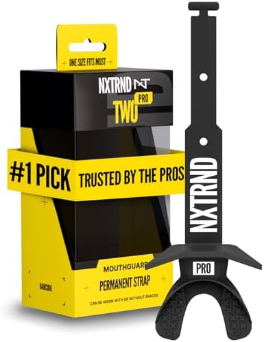 Nxtrnd Two Pro Football Mouth Guard, Permanent Strap, Fits Adult & Youth (Black) - View 3