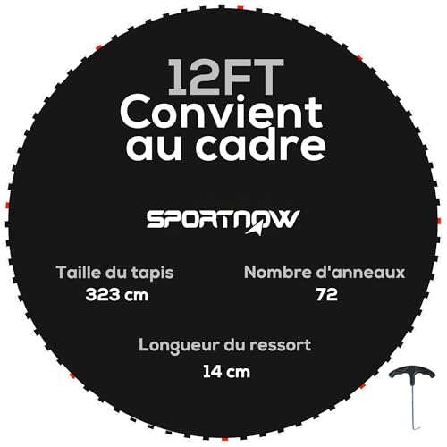 SPORTNOW Tapis de Rechange pour Trampoline Tapis de Saut de Remplacement, Compatible Trampoline Ø 3,7 m et Ressorts de 14 cm, avec Outil de Traction à...
