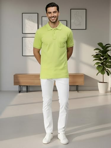 Image of Lux Cozi Men's Polo T-Shirt Regular Fit Half Sleeves with Pocket | Cotton Blend Polo Neck Collar T-Shirt for Men | Casual, Office Comfortable Breathable T-Shirt | Stylish Plain Tee