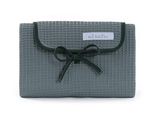 Mi bollito Matelas à langer portable pliable et imperméable - Tissu 100 % coton gaufré - Facile à ranger dans le sac maternel - Idéal pour cadeau de nouveau-né - Vert