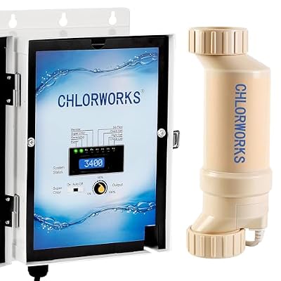 CHLORWORKS Salt Chlorine Generator- Salt Water Pool Chlorinator System up to 40K Gallon Swimming Pool, Easy Operation, 1 Year Warranty