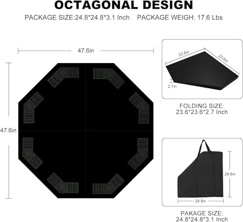 48 Inch Foldable Poker Table Top for 8 Players, Octagon Poker Table Topper with Chips Tray & Cup Holders, Professional Texas Hold’em Poker Table Mat Layout with Carrying Bag for Card Casino Games