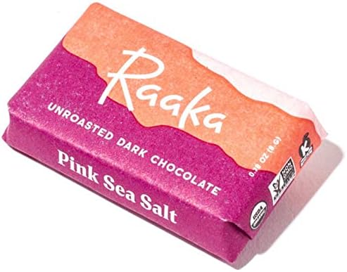 Raaka Chocolate Mini Dose Bars, Pink Sea Salt Pack | Gourmet Dark Chocolate Gift | Pink Sea Salt, 71% Cacao | Organic, Kosher, Vegan, Gluten Free, Soy Free, Non GMO, Paleo | Box of 30 Bite-Size Chocolates
