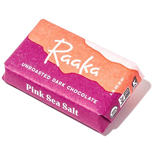 Raaka Chocolate Mini Dose Bars, Pink Sea Salt Pack | Gourmet Dark Chocolate Gift | Pink Sea Salt, 71% Cacao | Organic, Kosher, Vegan, Gluten Free, Soy Free, Non Gmo, Paleo | Box Of 30 Bite-Size Chocolates #TOP3