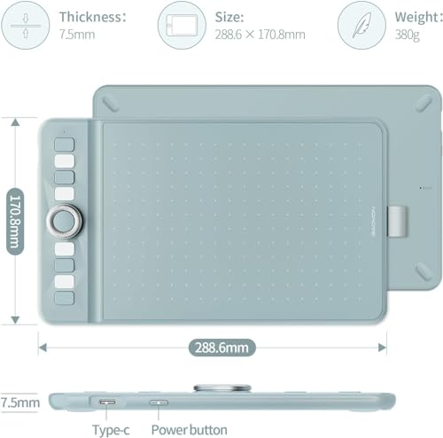 Image of GAOMON Bluetooth Drawing Tablet WH851 Graphics Pen Tablet, Digital Art Tablet Supports 16384 Levels, Intuitive Dial with 8 Shortcut Keys, Work with Windows & Android & Mac, 8 x 5 inches, Green