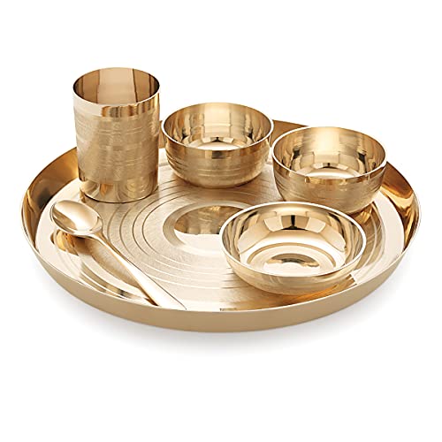 Image of Attro Satvik Kansa Silver Finish Dinner Set,6 Pieces,Gold