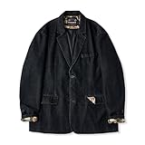 [karaku] メンズスーツジャケットアウター 襟・袖・フラップ裏ネコカモ柄 コットンツイルデニムテーラードジャケット カジュアル おしゃれ アウター L