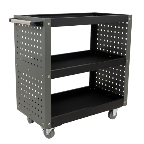 TRUTZHOLM Servicewagen 3 Fächer Werkstattwagen bis 300 kg Traglast 70x39x79 cm auf Rollen, Werkzeugwagen| Rollwagen | Multifunktionswagen | Etagenwagen