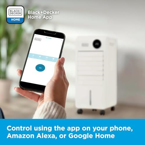 BLACK+DECKER Smart Digital Air Cooler, App & Remote Control, Weekly Programmable Timer, 3 Airflow Modes, Portable with 7L Water Tank, White, BXAC65014GB - View 5